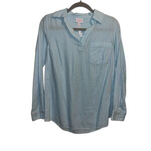 267 The Nines by HATCH Light Blue Maternity Top – Long Sleeve Collared Blouse